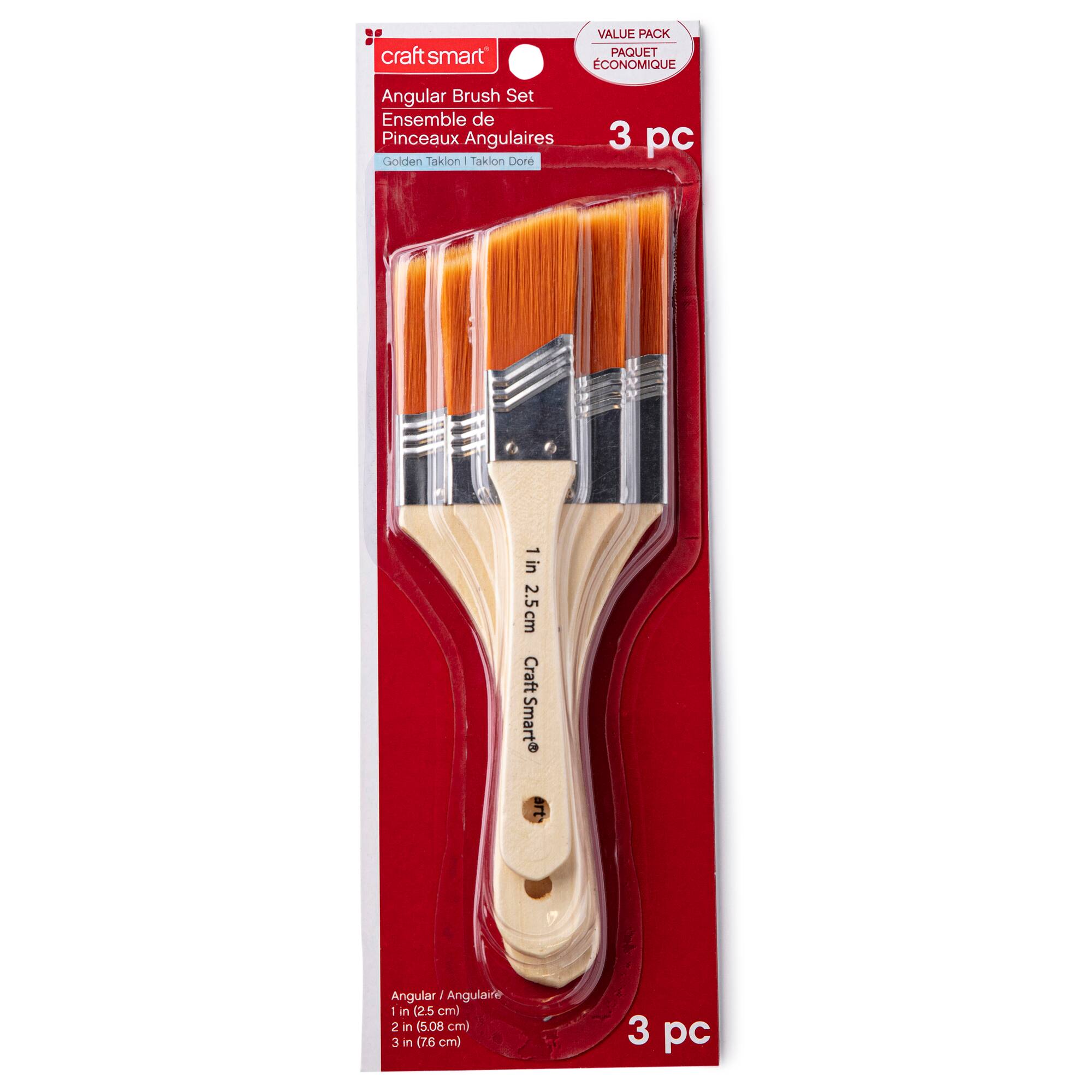 12 Packs: 3 ct. (36 total) Gold Taklon Large Area Angular Brush Pack by Craft Smart®